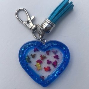 Handmade Resin Blue Glitter & Mickey Mouse Heart Key Chain